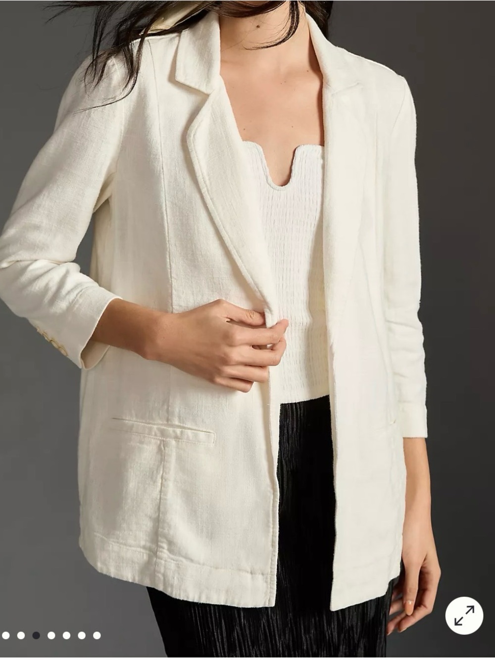 Anthropologie linen tulip Blazer sz 4 cream Back Coastal Chic minimalist